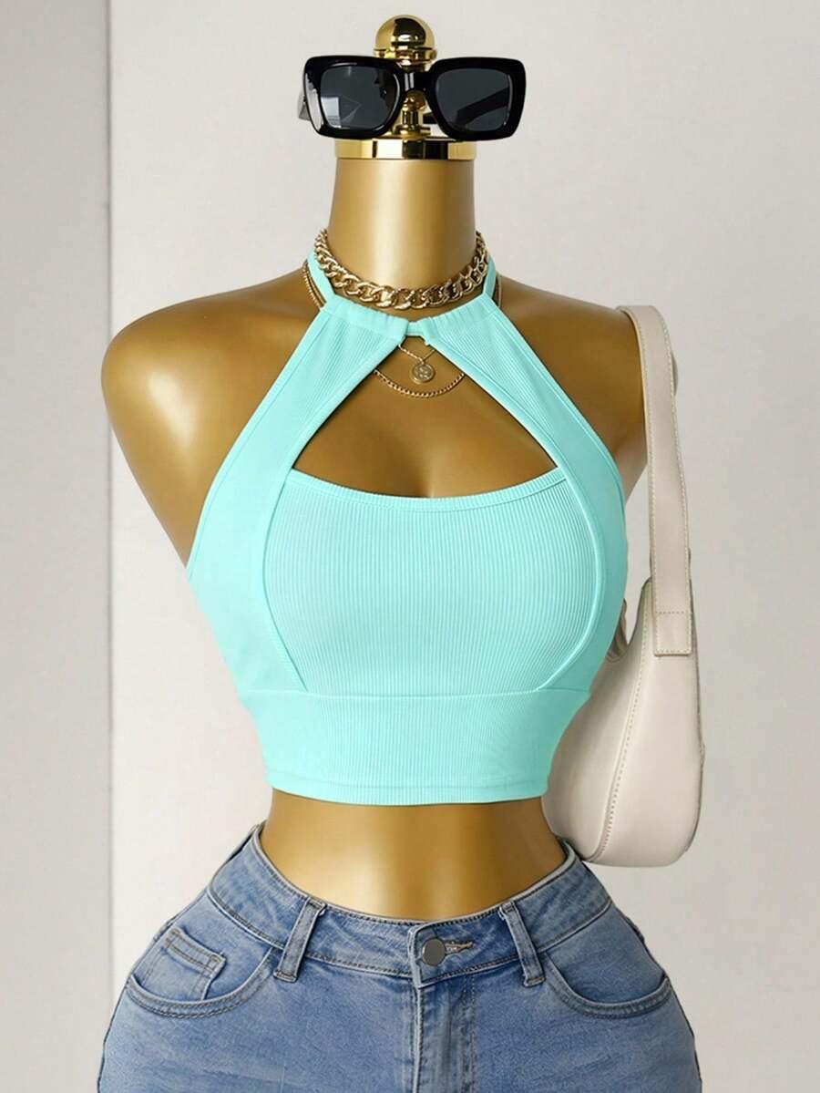 SHEIN NIEBIESKI TOP ODKRYTE RAMIONA S06__M