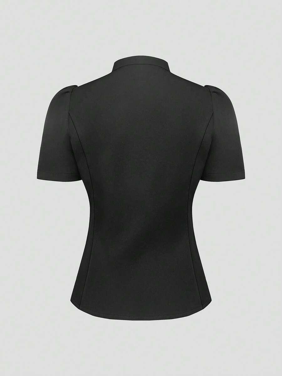 SHEIN CZARNA BLUZKA KRÓTKI RĘKAW GUZIKI S09__M