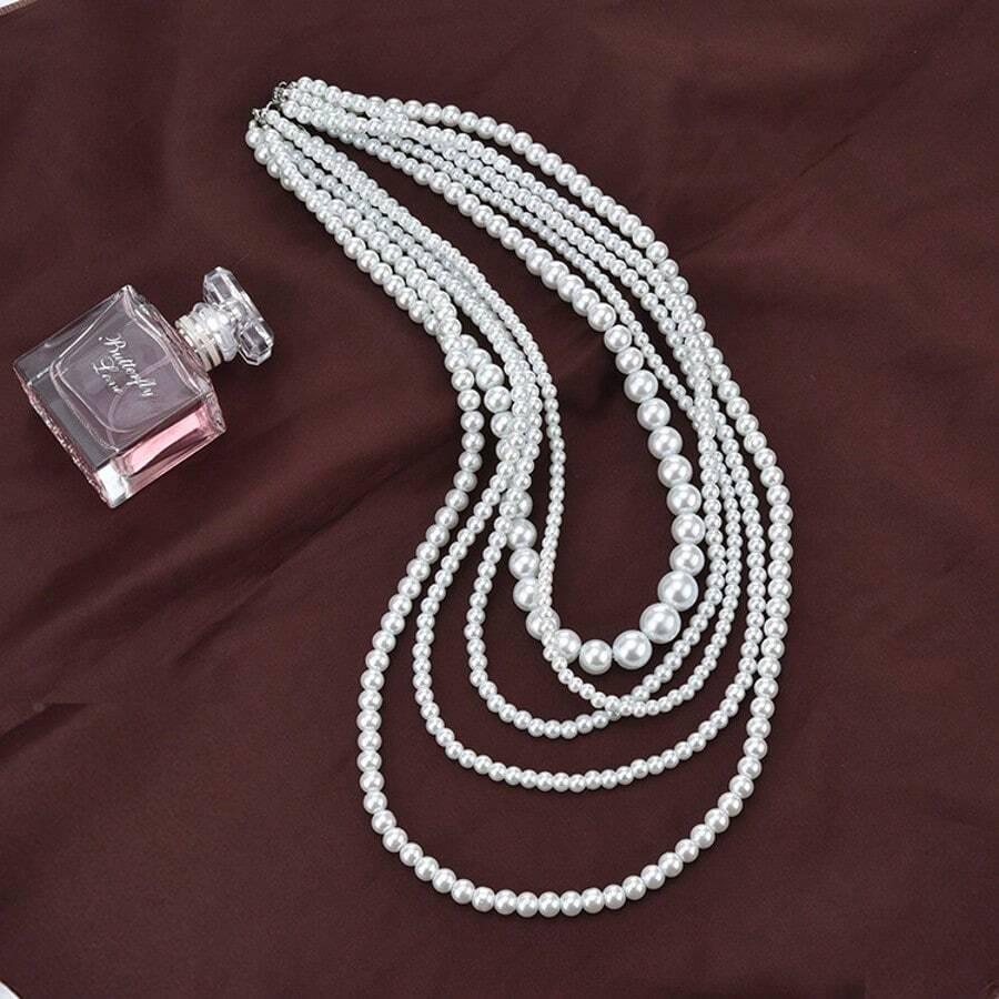 SHEIN BIAŁY NASZYJNIK SZTUCZNE PERŁY S07__60CM