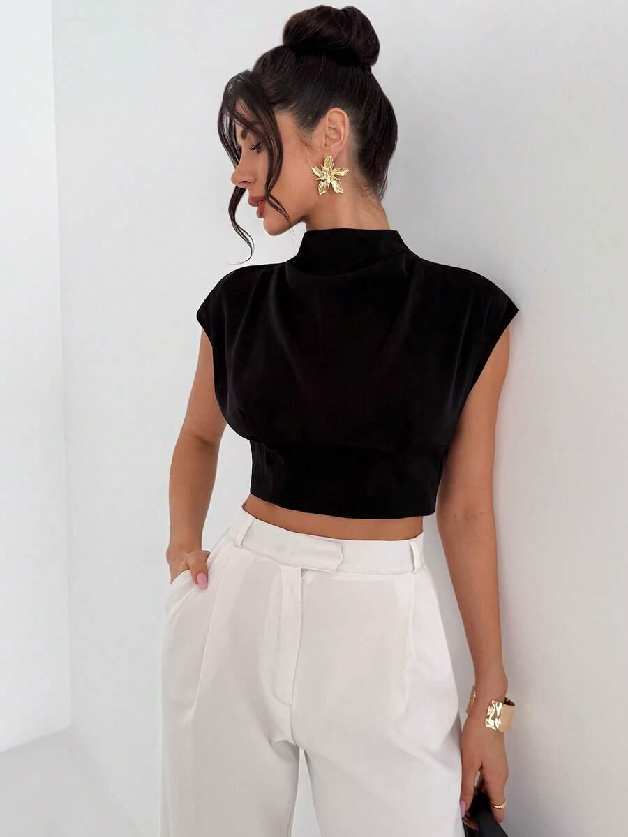 SHEIN CZARNA BLUZKA KROTKI RĘKAW S09__S