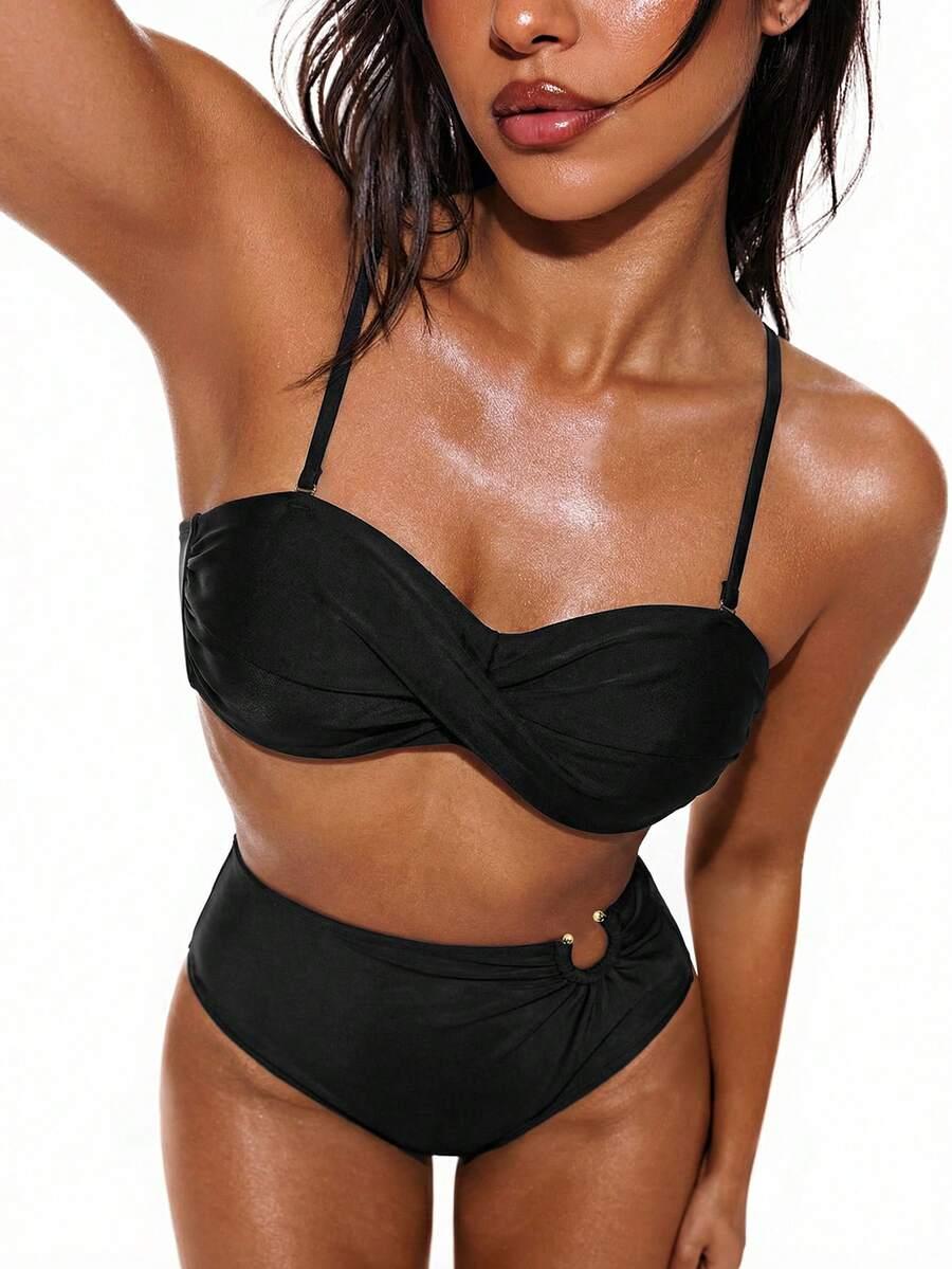 SWIM BASICS DWUCZĘŚCIOWY CZARNY STRÓJ KĄPIELOWY S09__L