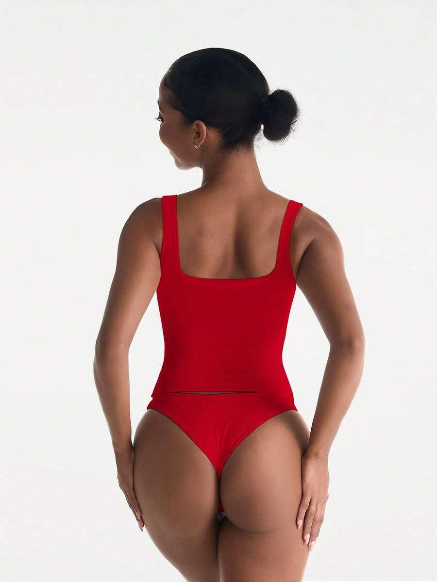 SHEIN CZERWONY TOP NA RAMIĄCZKACH S06__S