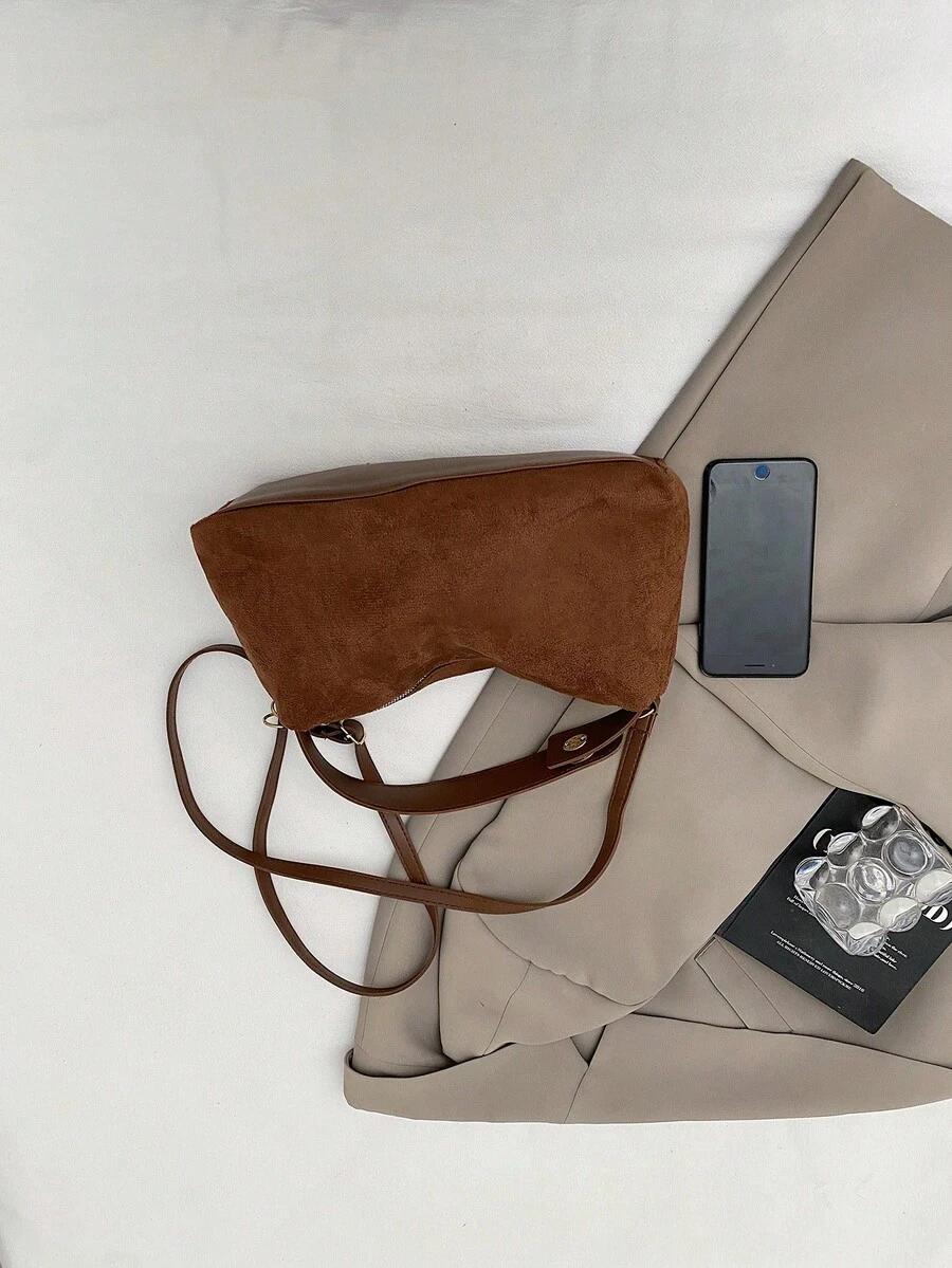 SHEIN BRĄZOWA TOREBKA IMITACJA ZAMSZU S07__30X12X18