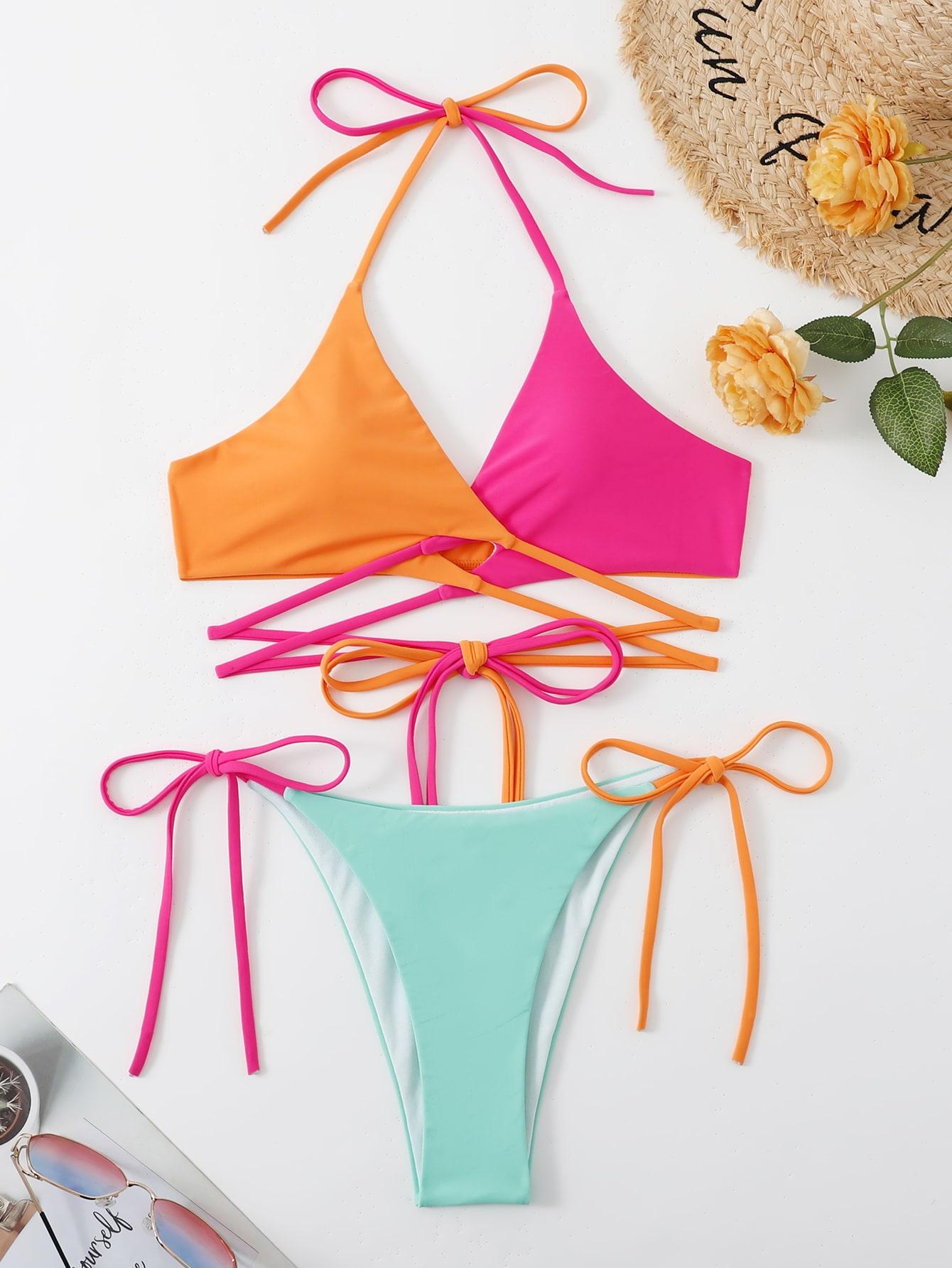 SHEIN WIELOKOLOROWY DWUCZĘŚCIOWY STRÓJ KĄPIELOWY S09__M