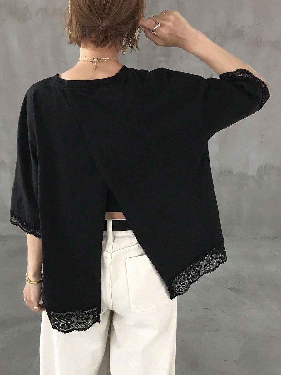 FRIFUL CZARNY T-SHIRT KORONKA S06__S