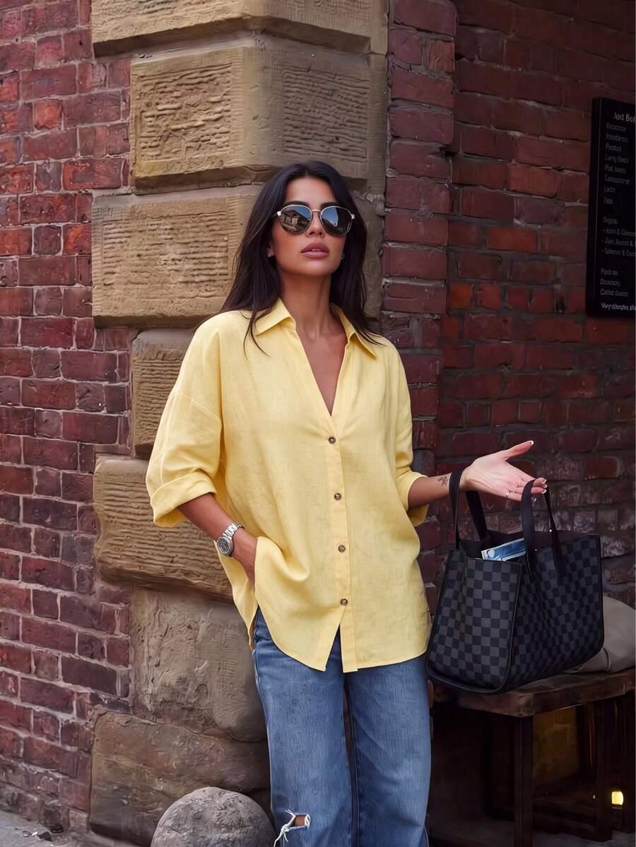 SHEIN ŻÓŁTA KOSZULA RĘKAW 3/4 PK01__XS