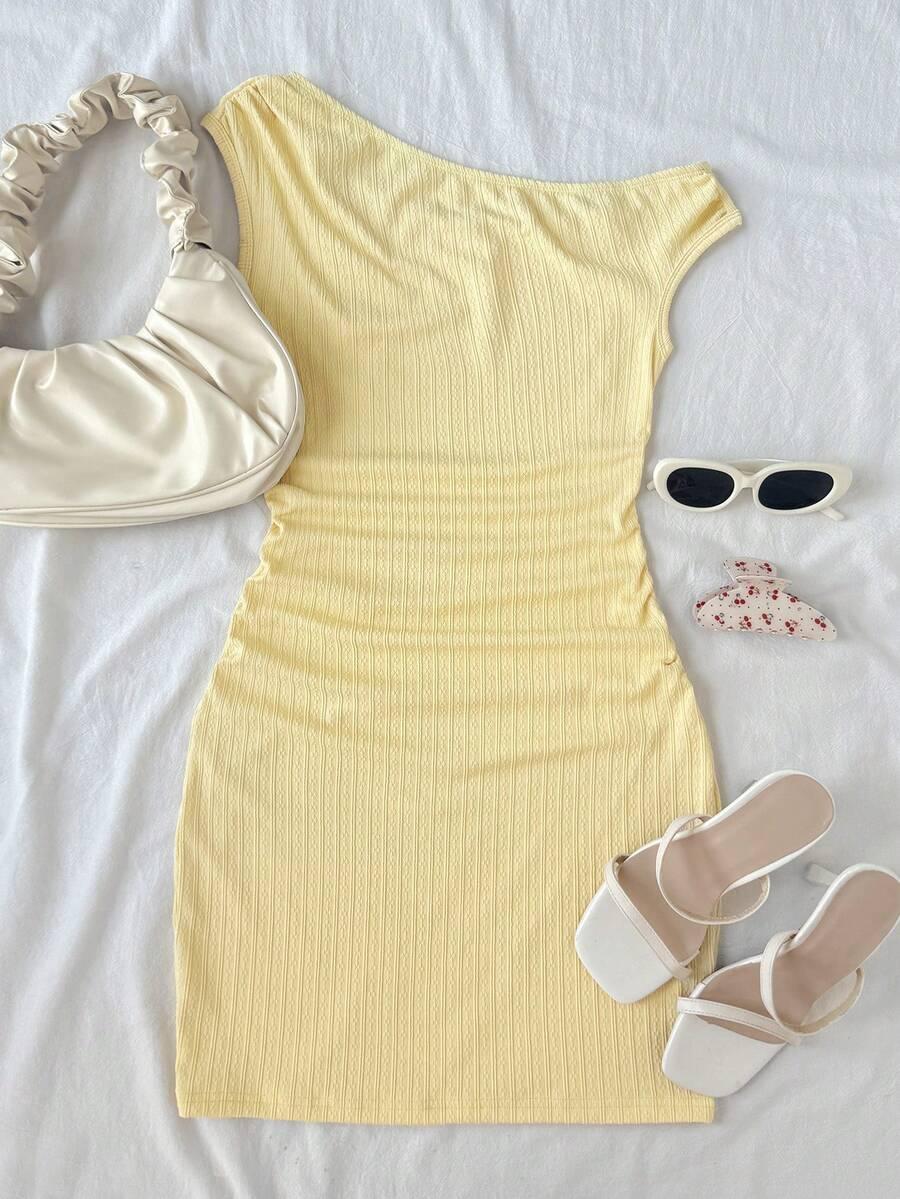 SHEIN ŻÓŁTA ASYMETRYCZNA MINI SUKIENKA S09__158/162
