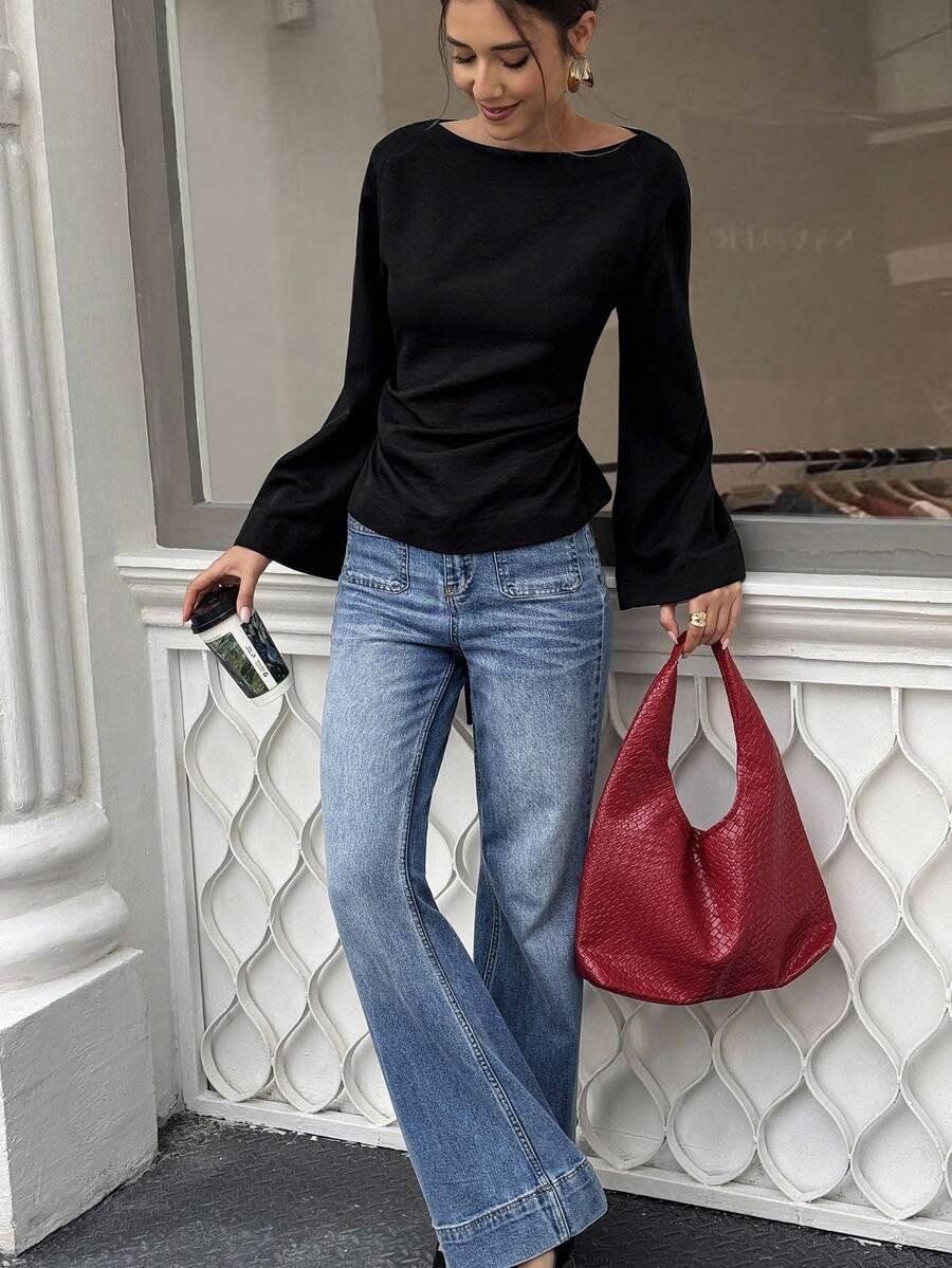 SHEIN CZARNA BLUZKA WIĄZANIE S06__M