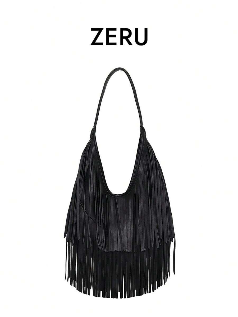 SHEIN CZARNA TOREBKA FRĘDZLE S07__32X48CM
