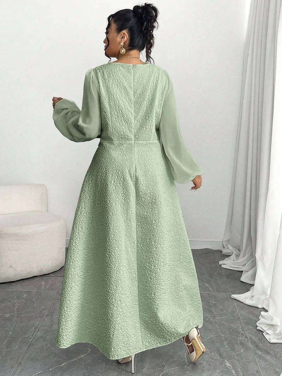 SHEIN ZIELONA MAXI SUKIENKA DŁUGI RĘKAW S06__XXL