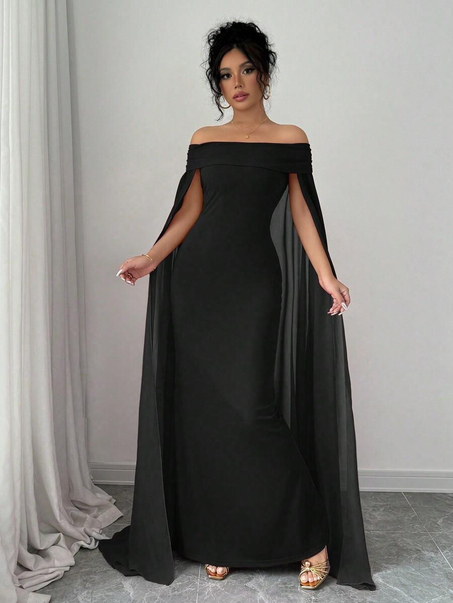 SHEIN CZARNA MAXI SUKIENKA ODKRYTE RAMIONA S06__S