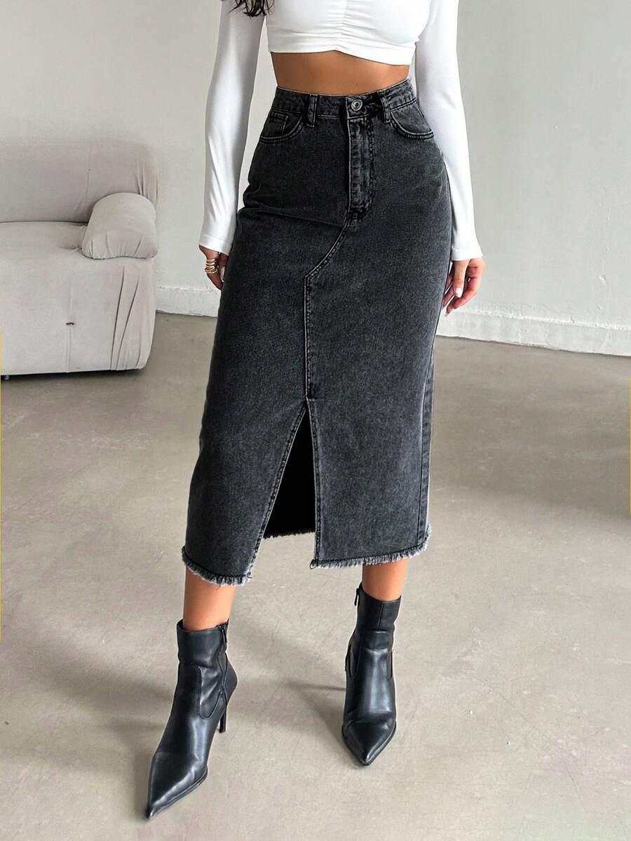 SHEIN MIDI SPÓDNICA JEANS S06__XXS
