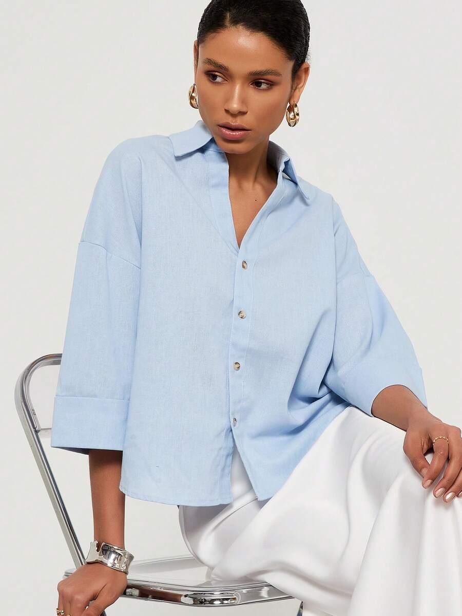 SHEIN NIEBIESKA KOSZULA RĘKAW 3/4 S06__S