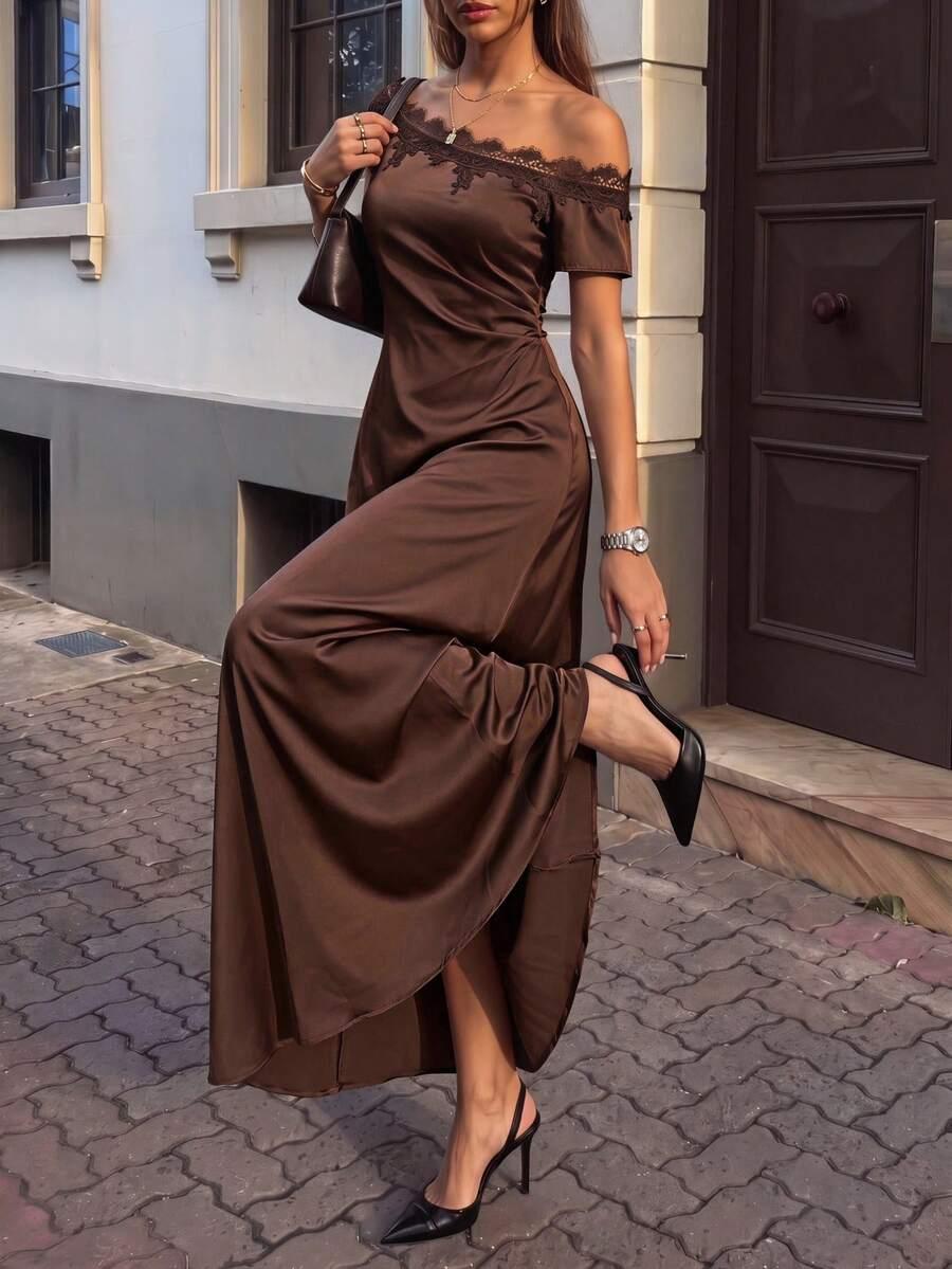 RITZY ROW BRĄZOWA MAXI SUKIENKA S06__M
