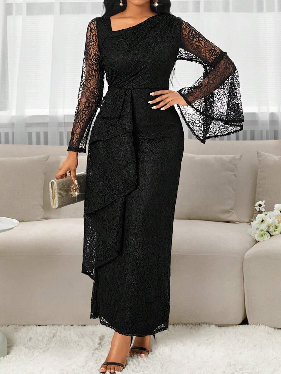 SHEIN CZARNA MAXI SUKIENKA KORONKA S06__XXL