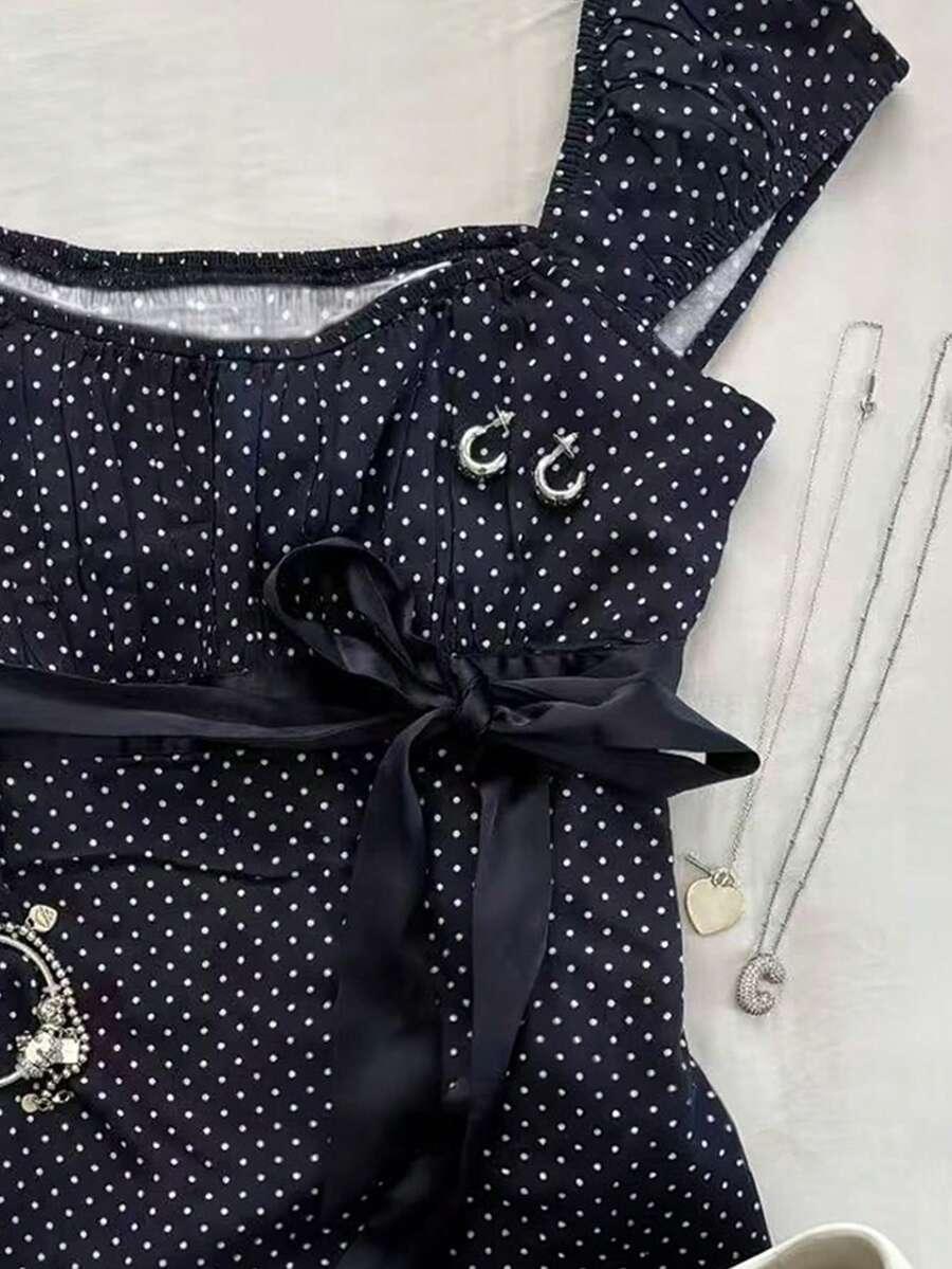SHEIN NIEBIESKA BLUZKA GROSZKI S06__XS