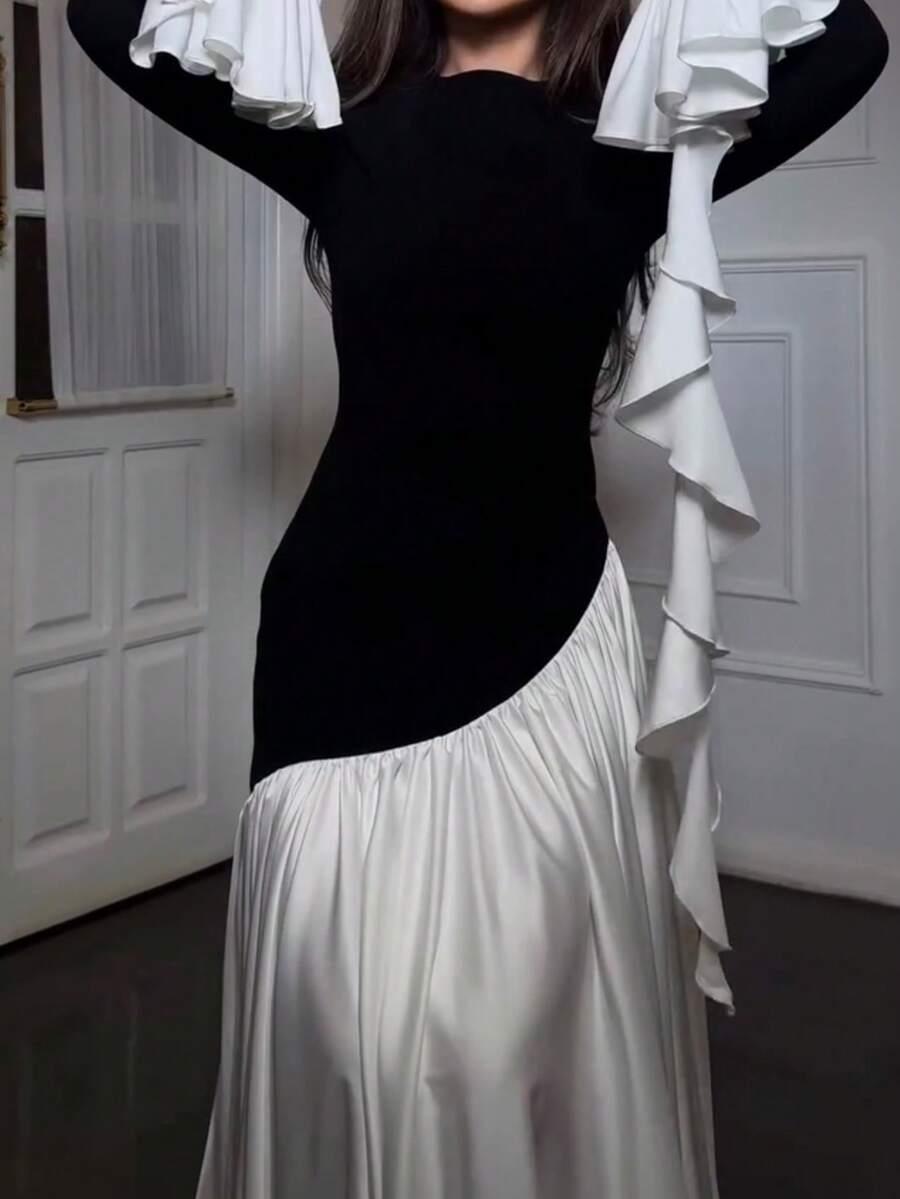 SHEIN MAXI SUKIENKA KONTRAST S06__M