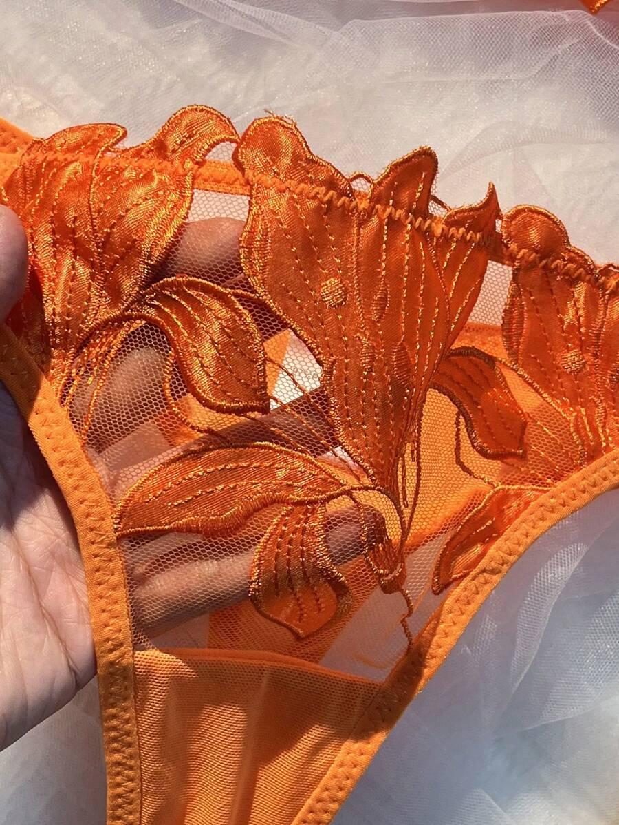 SHEIN POMARAŃCZOWY BIUSTONOSZ MAJTKI KOMPLET S06__M