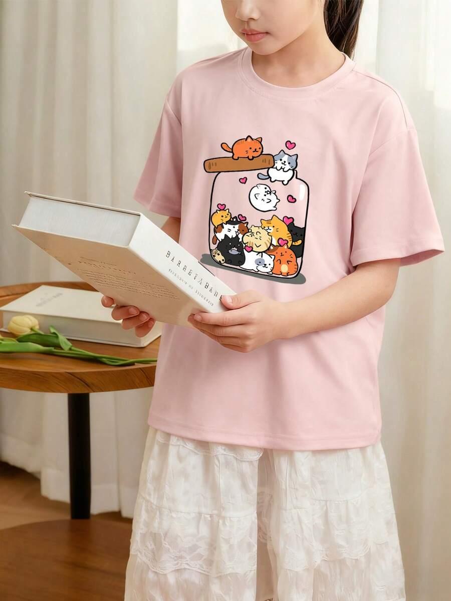 SHEIN RÓŻOWY T-SHIRT NADRUK S06__152-160