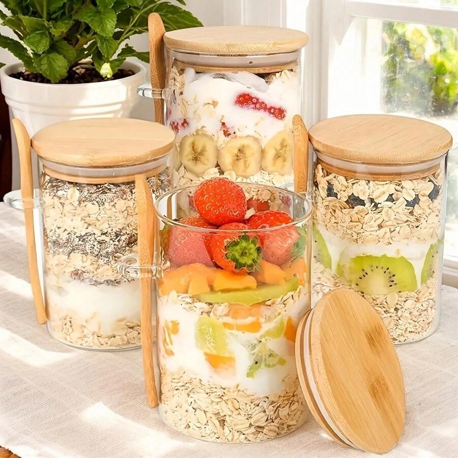 SHEIN SZKLANY SŁOIK Z POKRYWKĄ I ŁYŻECZKĄ 4-PACK S07__6,5X10