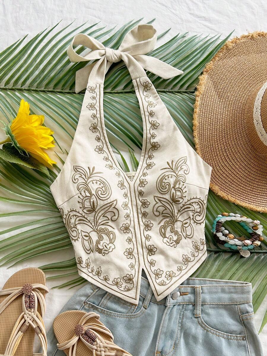 SHEIN BEŻOWY TOP WIĄZANIE S06__S