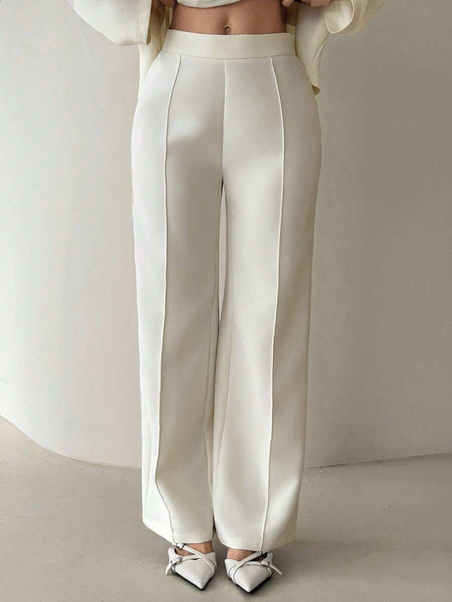 SHEIN KREMOWE ELEGANCKIE SPODNIE S06__L