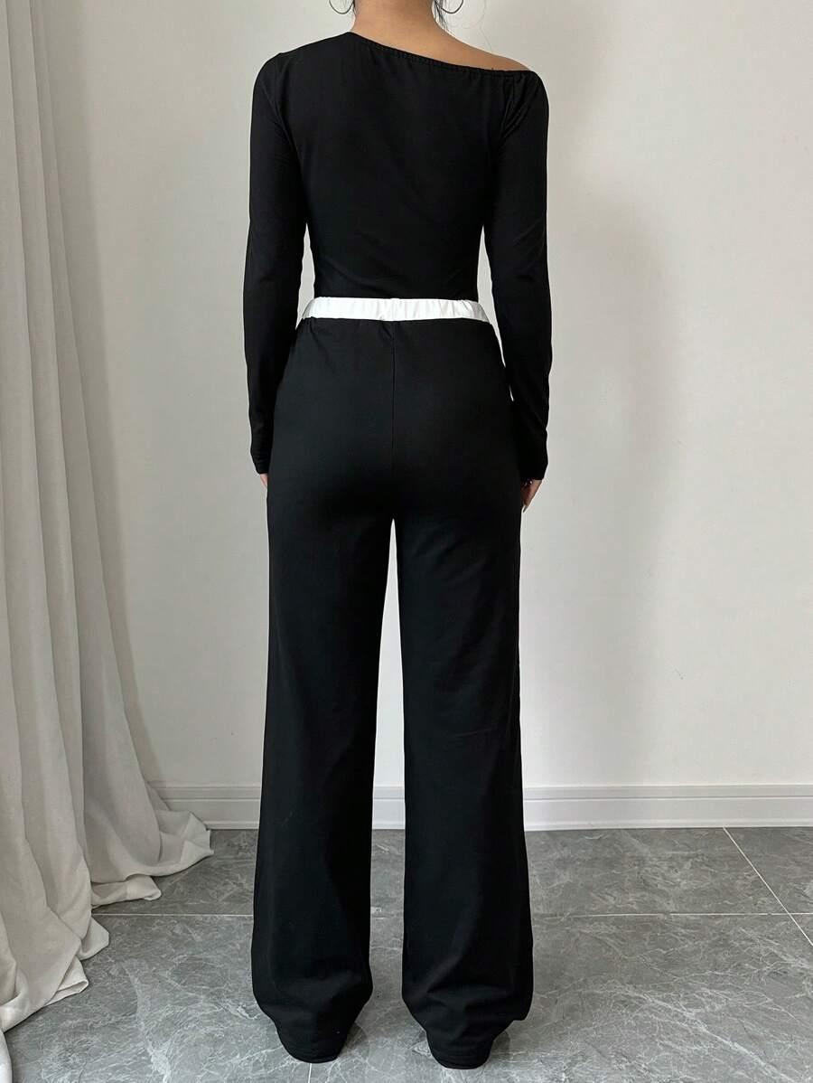 SHEIN CZARNY KOMPLET SPODNIE BLUZKA S06__L