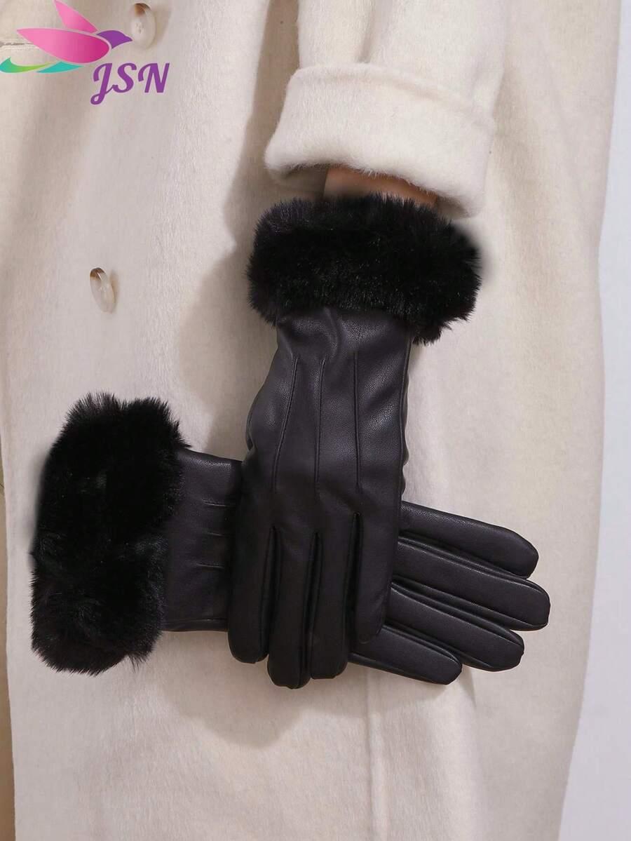 SHEIN KLASYCZNE CZARNE RĘKAWICZKI IMITACJA SKÓRY W01__OS
