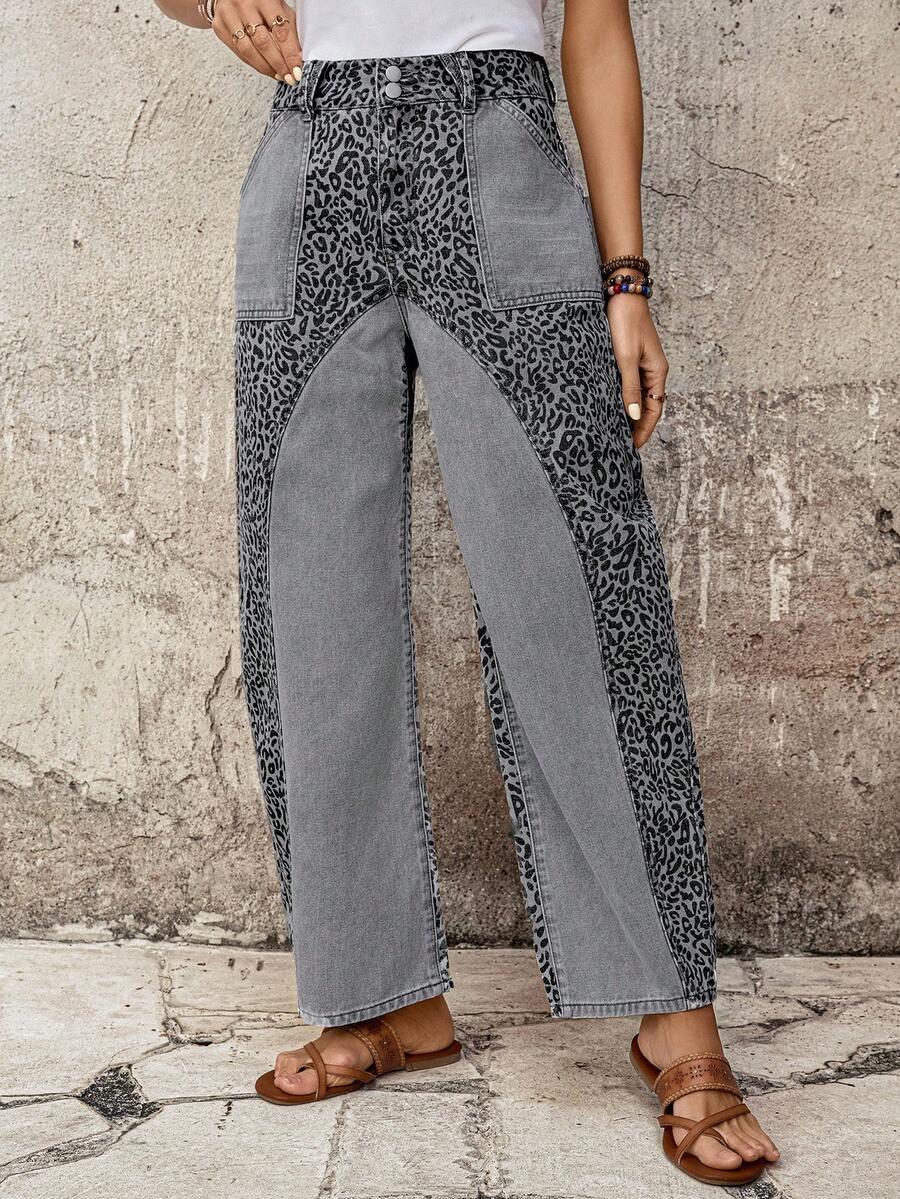 SHEIN SZARE SPODNIE JEANS ANIMAL PRINT S06__W30/L