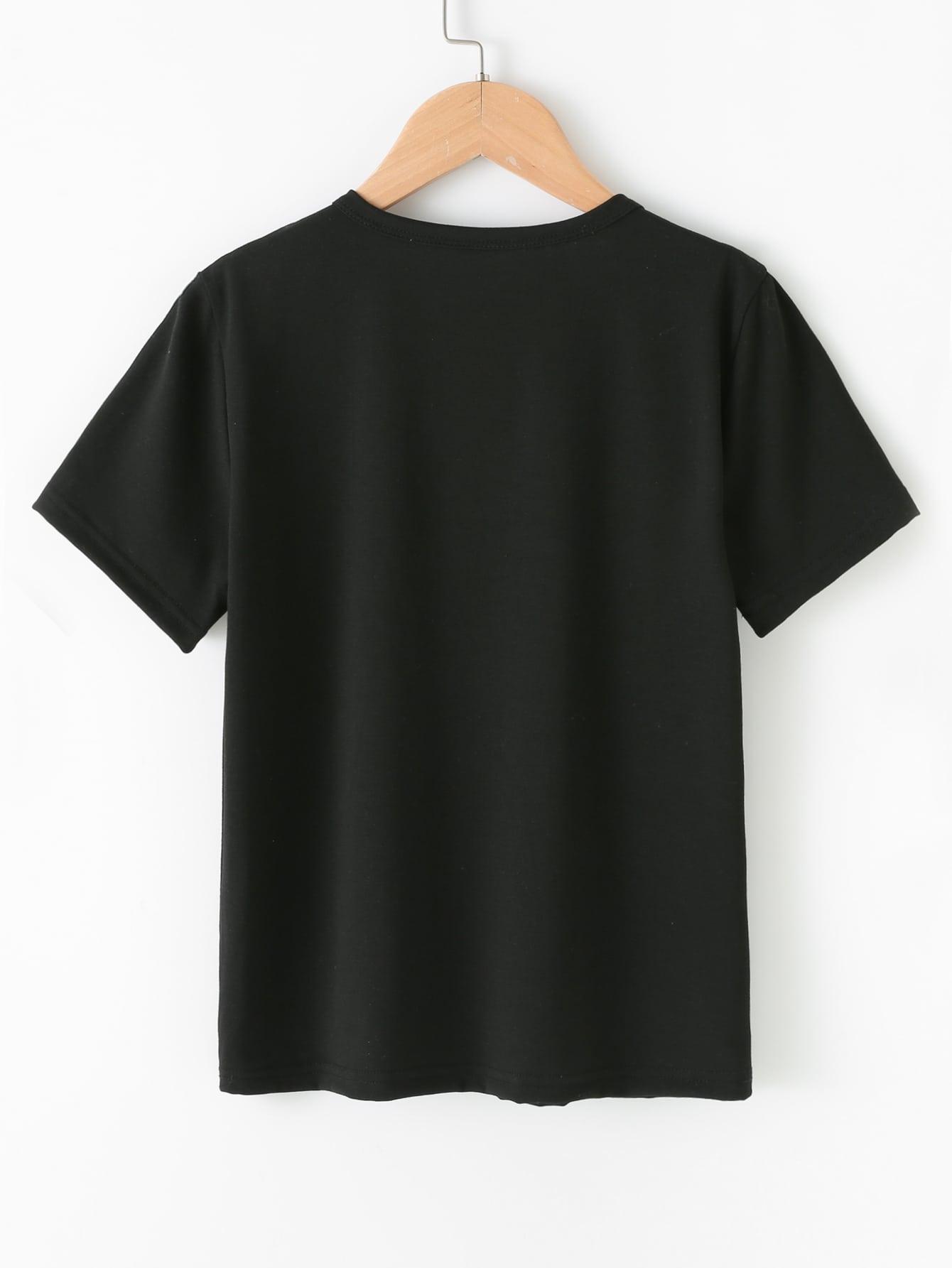 SHEIN CZARNY T-SHIRT OKRĄGŁY DEKOLT S06__134-140