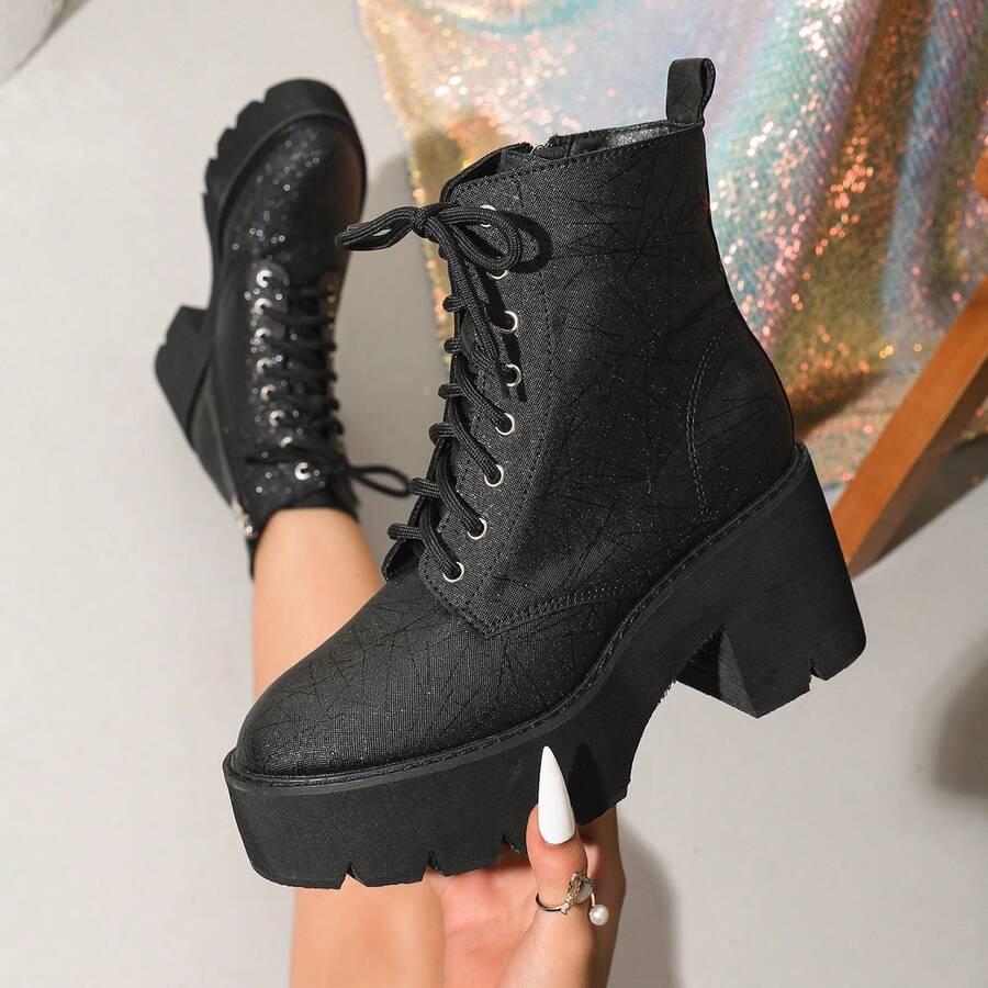SHEIN CZARNE SZNUROWANE BOTKI W01__36