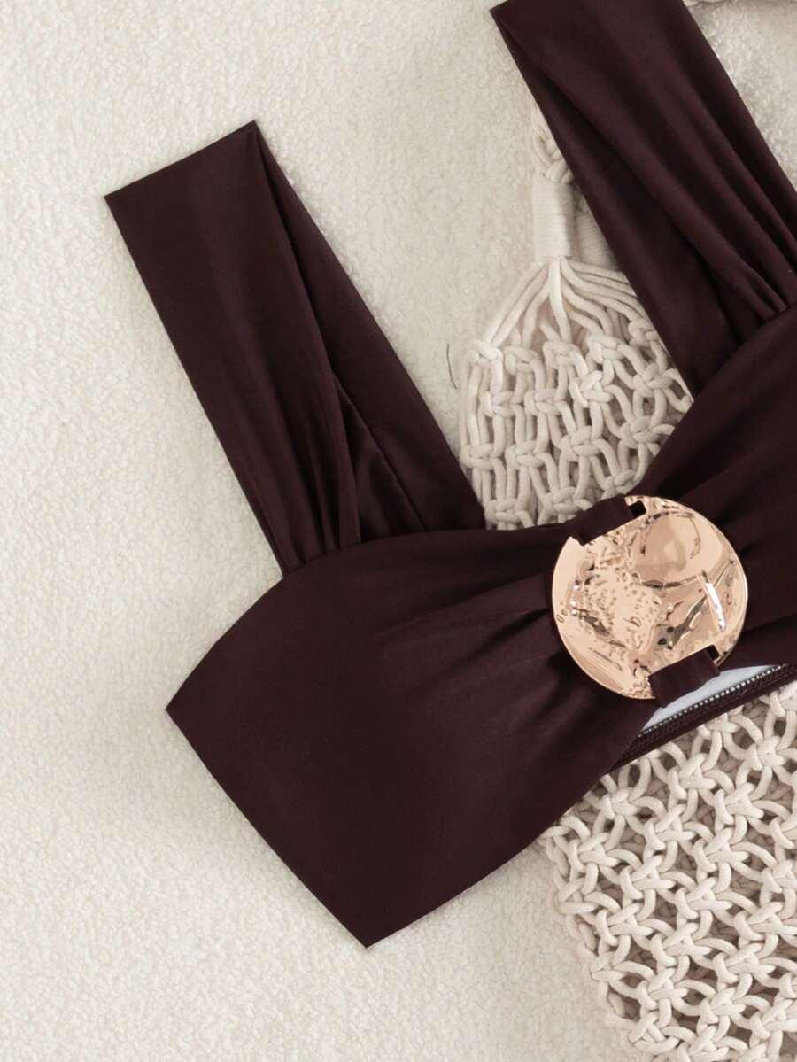 SHEIN BRĄZOWY DWUCZĘŚCIOWY STRÓJ KĄPIELOWI S09__L