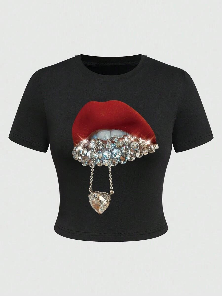 SHEIN CZARNY TOP PRINT S06__L