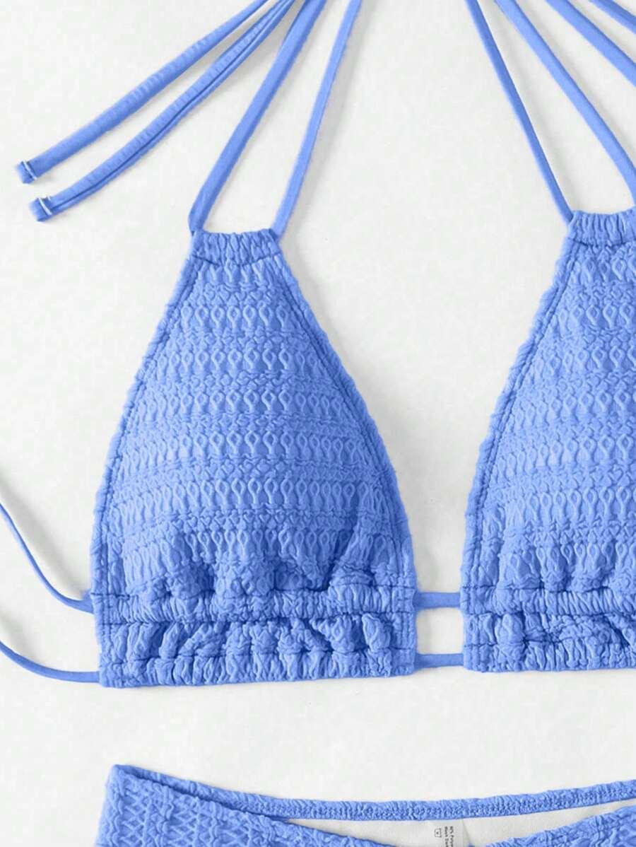 SHEIN NIEBIESKI DWUCZĘŚCIOWY STRÓJ KĄPIELOWY TEKSTURA S09__XXL