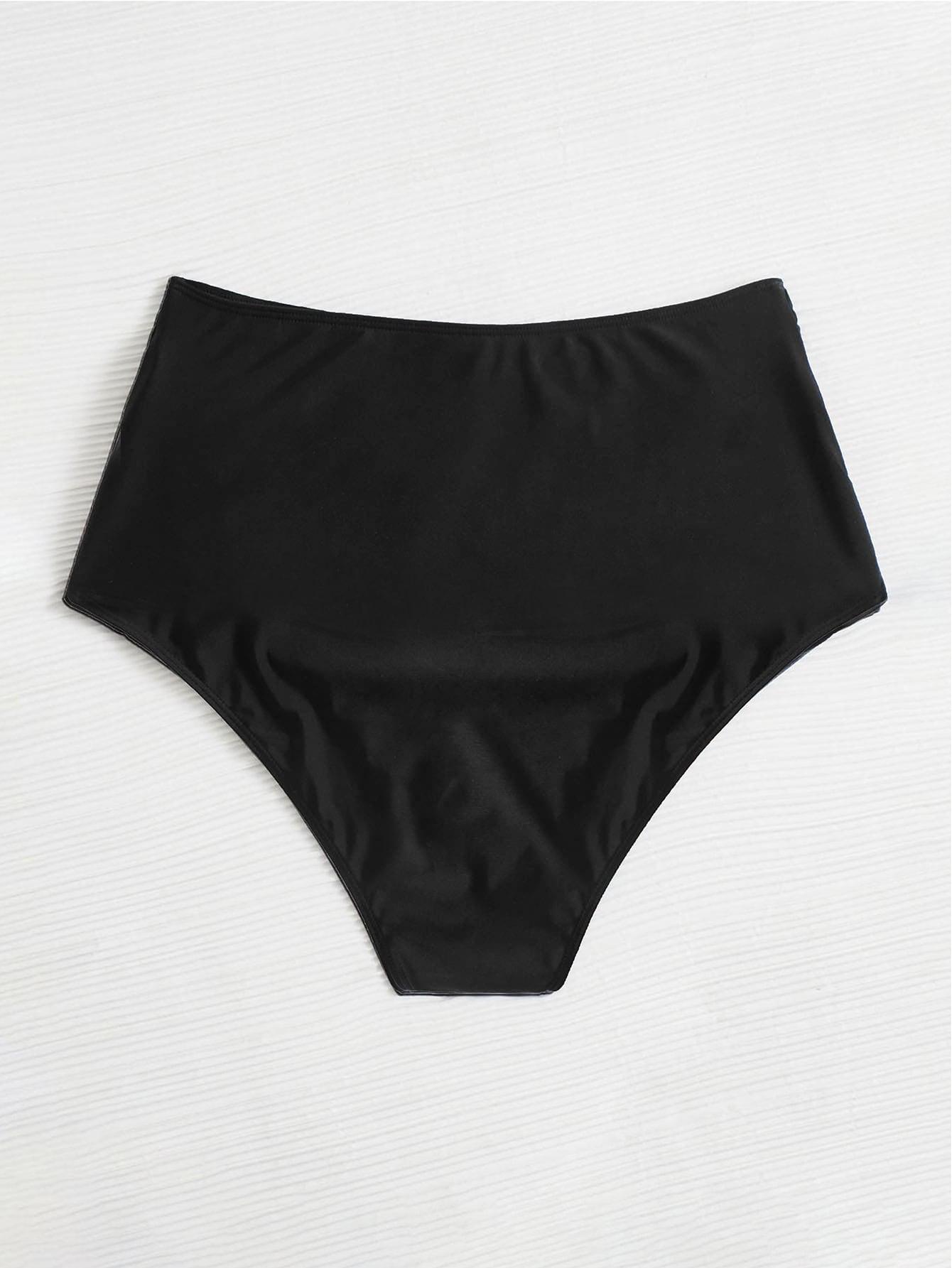 SHEIN CZARNY DÓŁ OD BIKINI MARSZCZENIA WYSOKI STAN S09__48