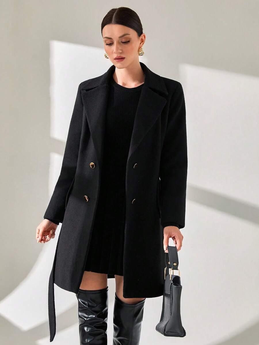 SHEIN CZARNY KLASYCZNY PŁASZCZ W01__XL