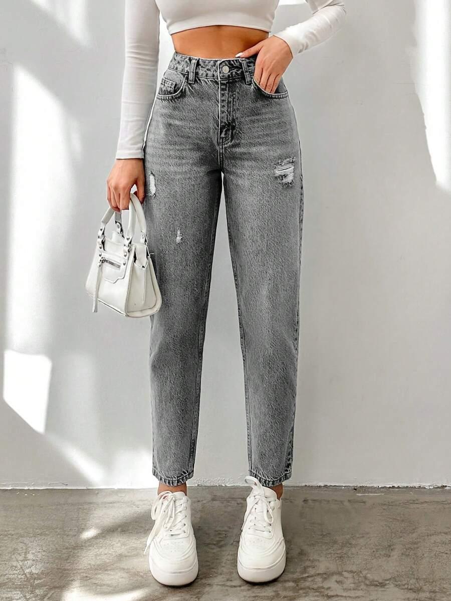 EURMUSE SZARE SPODNIE MOM JEANS S06__M