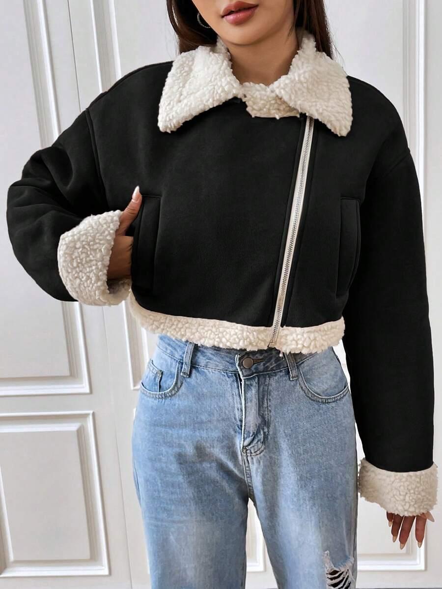 SHEIN CZARNY KOŻUCH ZAMEK W01__XS