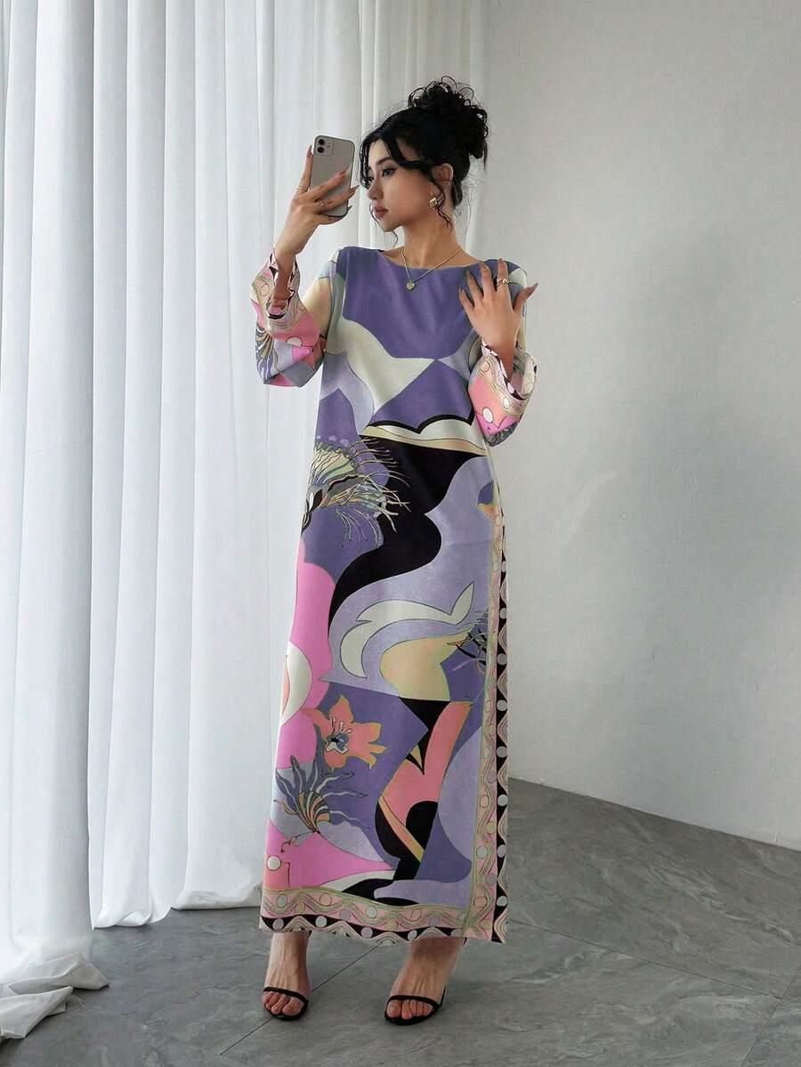 SHEIN MAXI SUKIENKA DŁUGI RĘKAW S06__XL