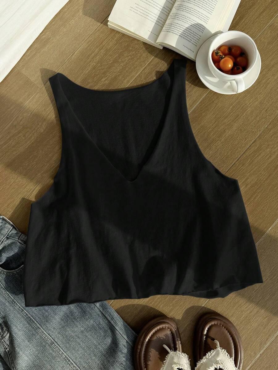 SHEIN CZARNY LUŹNY TOP BEZ RĘKAWÓW S06__48
