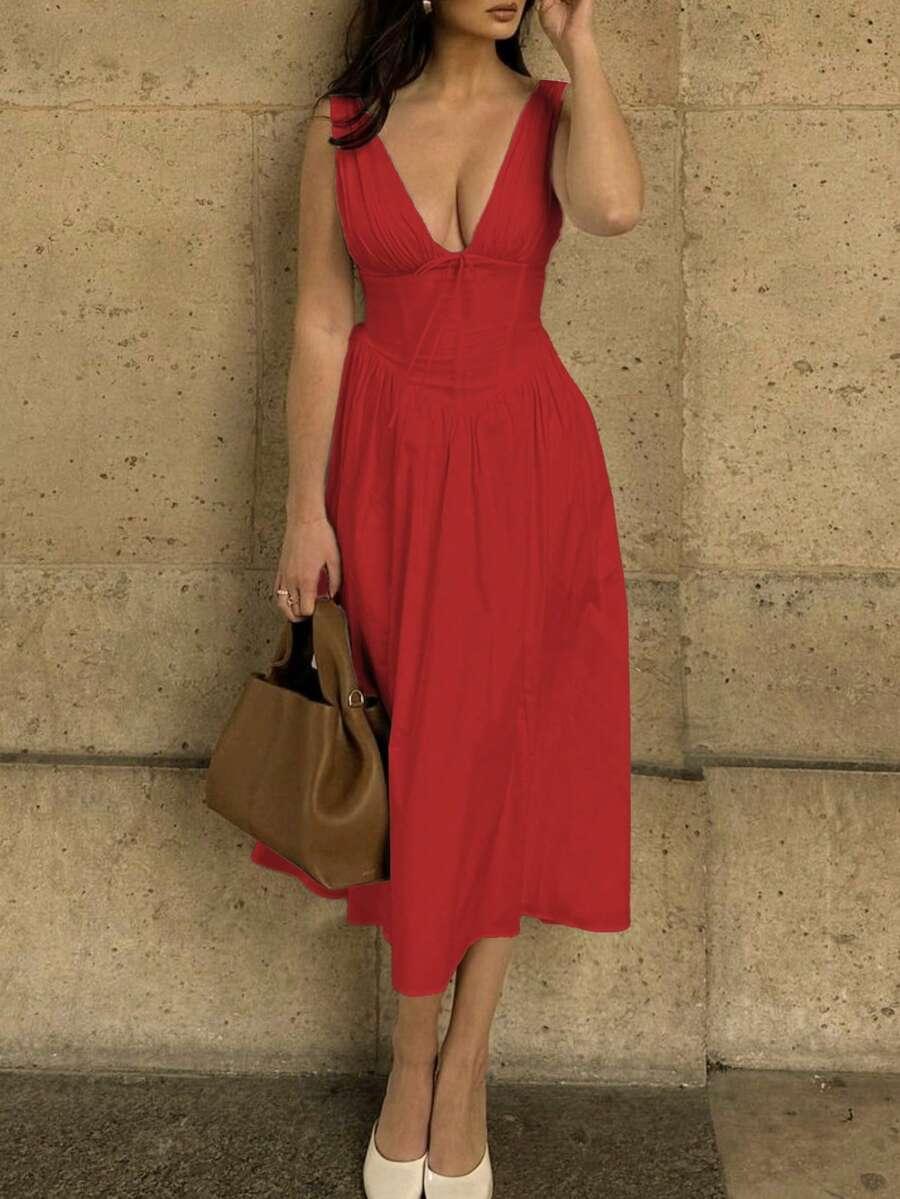 SHEIN CZERWONA SUKIENKA BEZ RĘKAWÓW S09__S