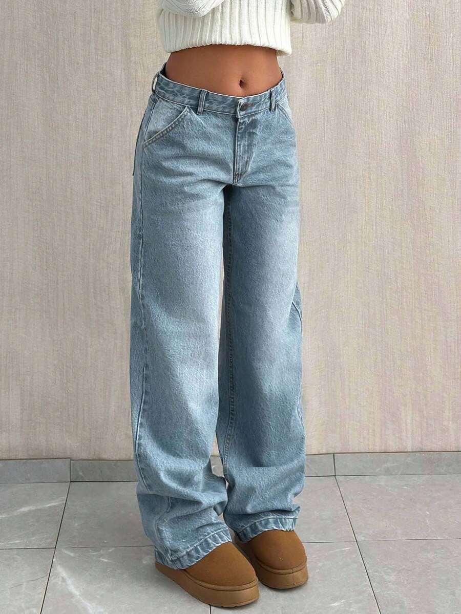 SHEIN SPODNIE JEANS PROSTA NOGAWKA S06__XS