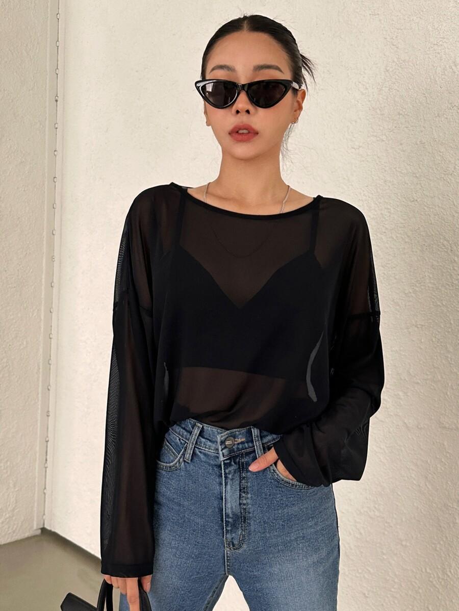 SHEIN CZARNA BLUZKA SIATECZKA S06__M