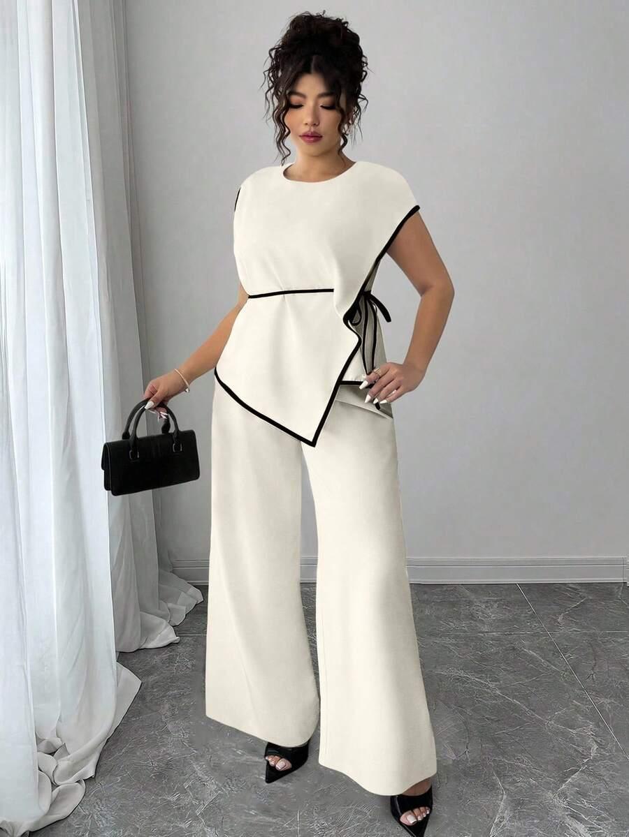 SHEIN KREMOWA BLUZKA SPODNIE KOMPLET S06__46