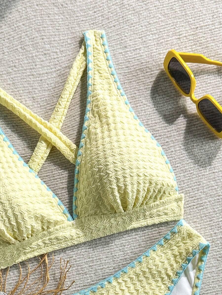 SWIM MOD ŻÓŁTY DWUCZĘŚCIOWY STRÓJ KĄPIELOWY TEKSTURA S09__XL