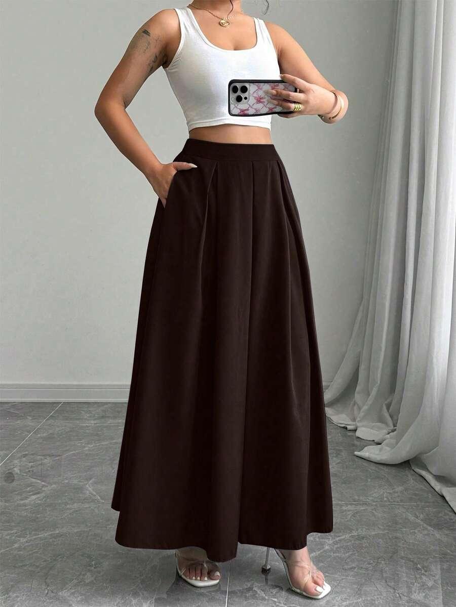 SHEIN BRĄZOWA MAXI SPÓDNICA S06__M