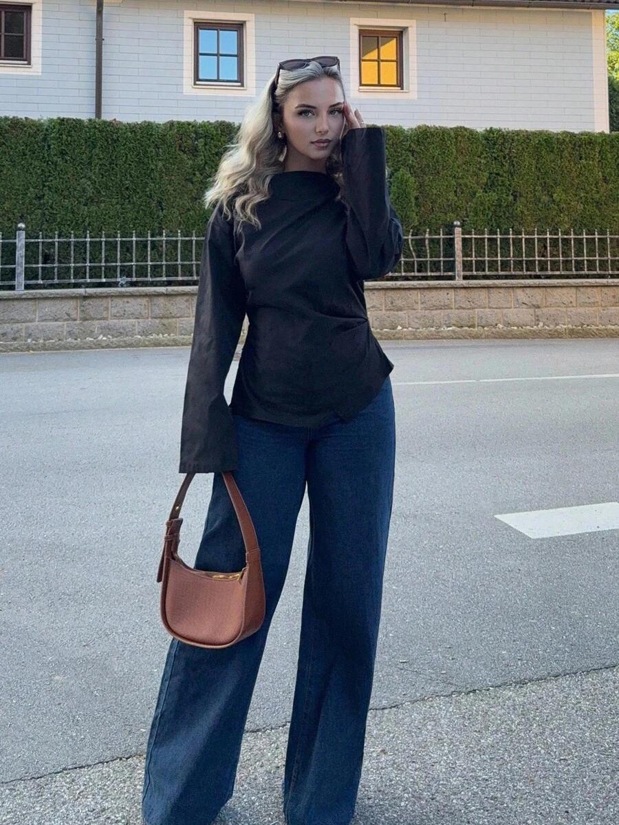 SHEIN CZARNA BLUZKA DŁUGI RĘKAW