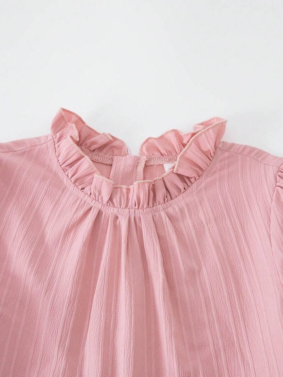 SHEIN RÓŻOWA SUKIENKA DŁUGI RĘKAW FALBANKI S06__134/140