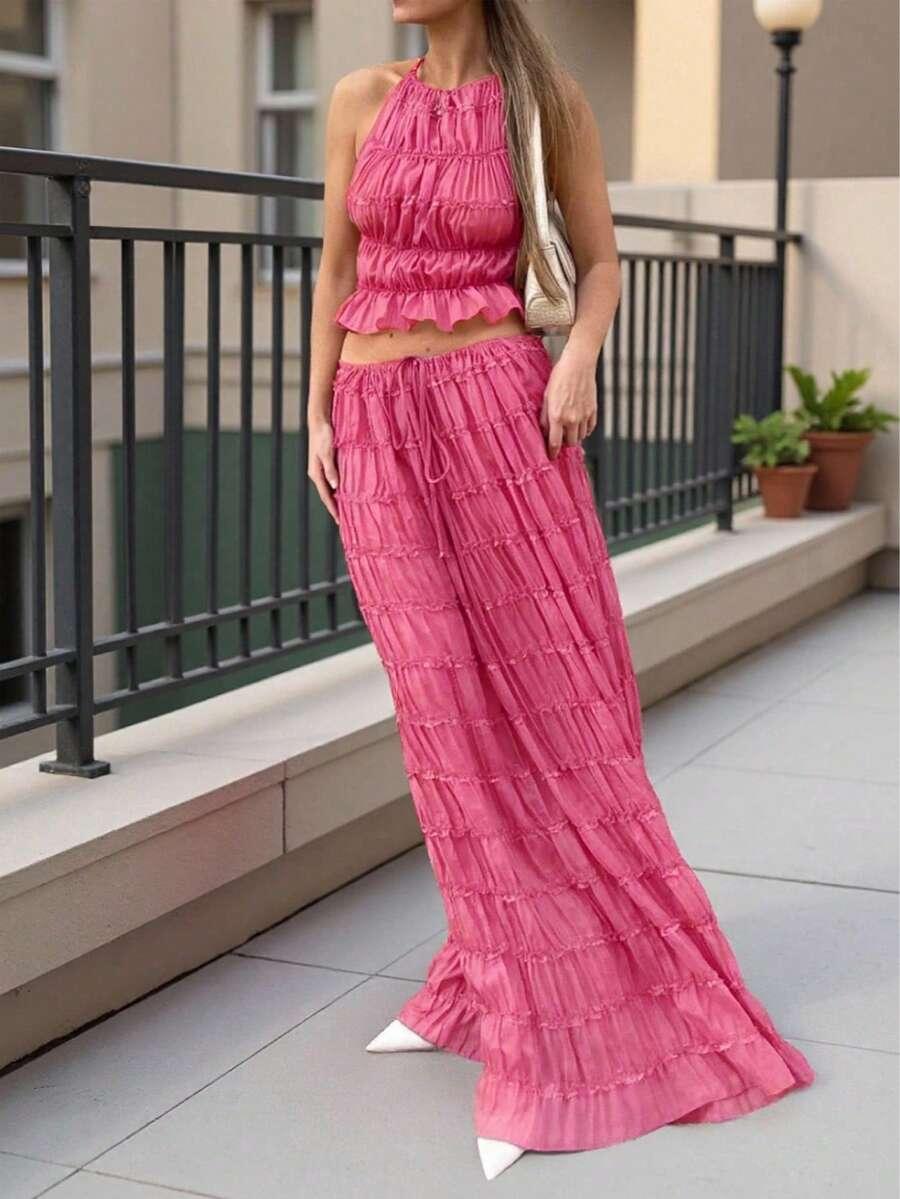 SHEIN RÓŻOWY KOMPLET TOP SPÓDNICA