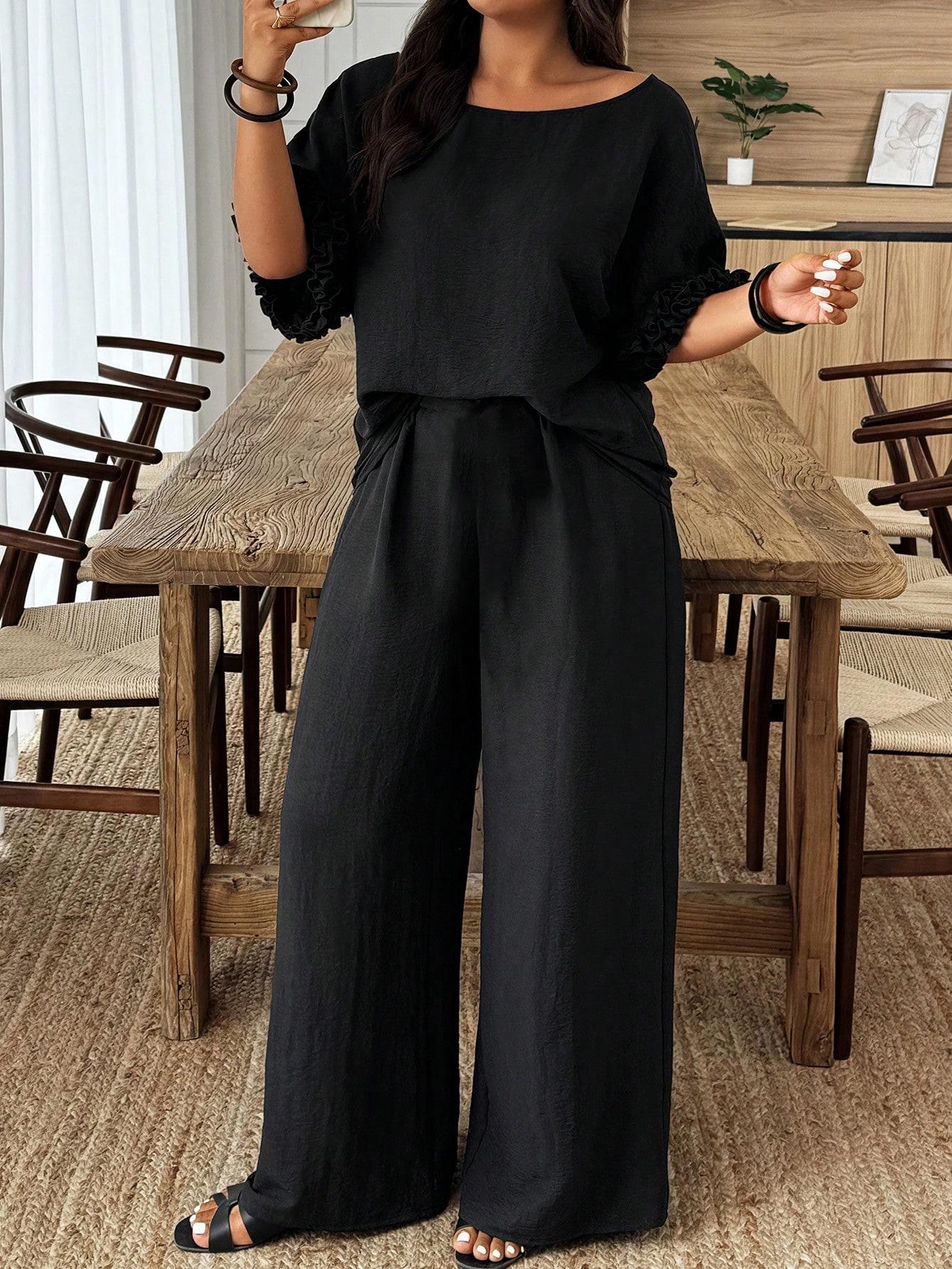 SHEIN CZARNY KOMPLET BLUZKA SPODNIE S06__XXL